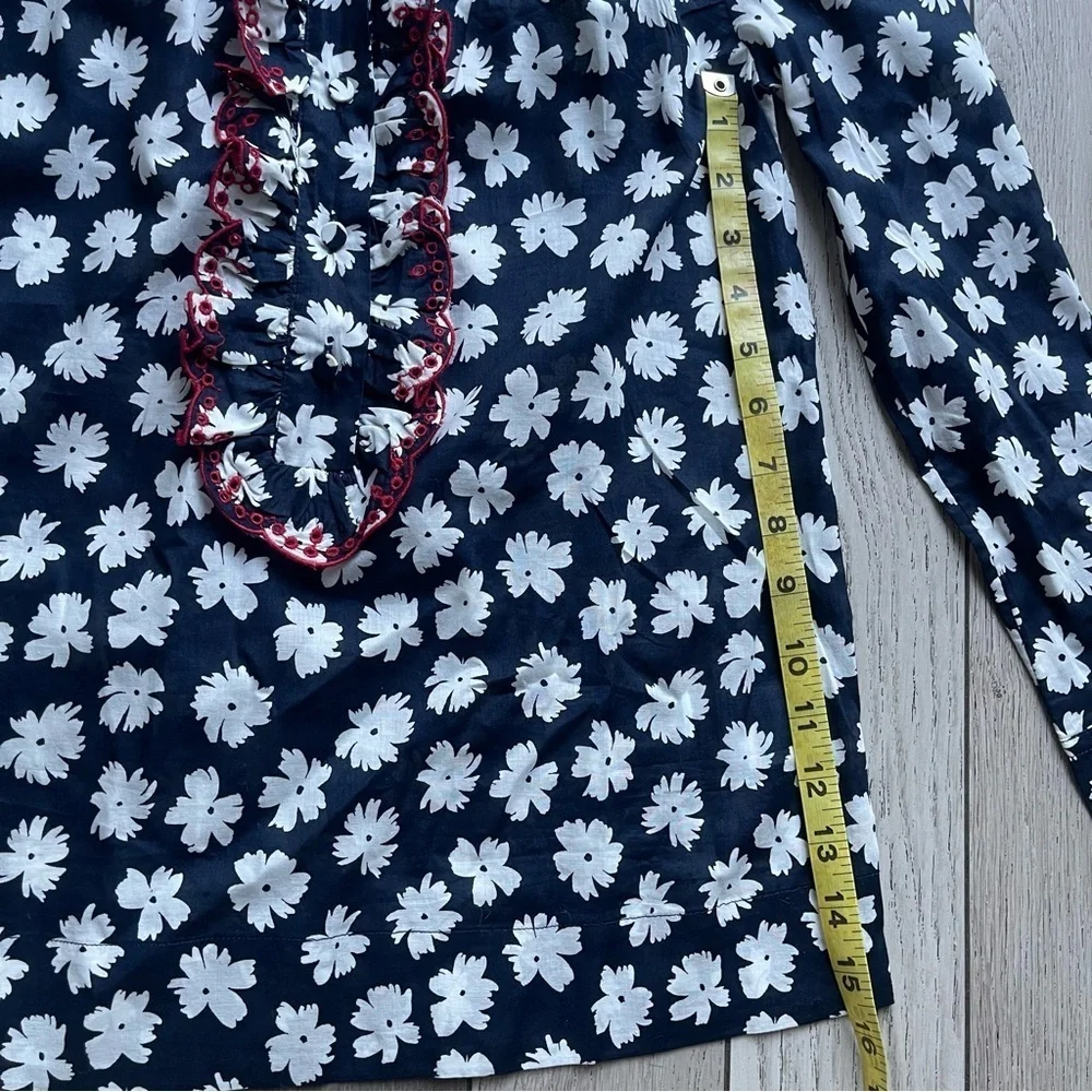 J. Crew Navy and White Floral Top with Red Trim